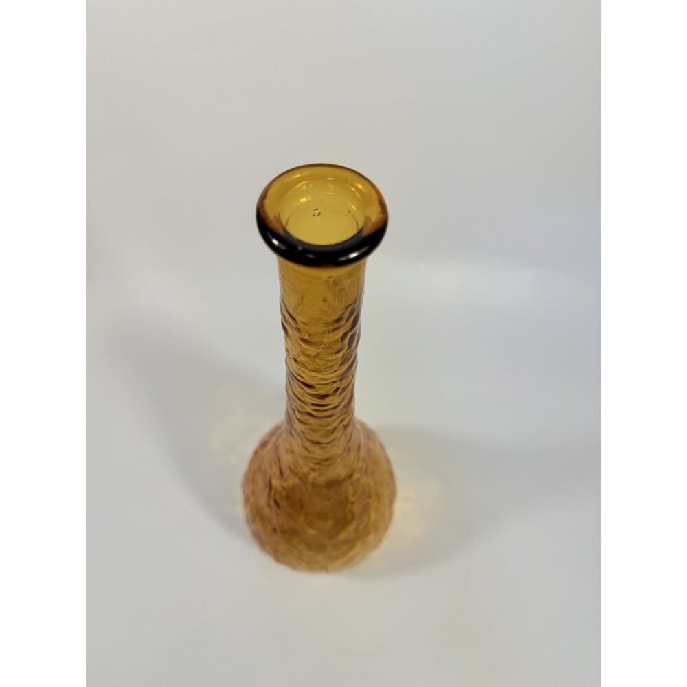 Genie Bottle Vintage Amber Empoli Crinkle Glass No Stopper Mid Century Art Home - Picture 13 of 15